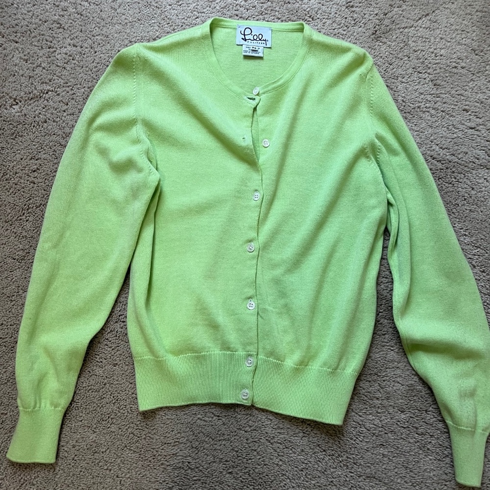 Lily Pulitzer Vintage Lime Green Cardigan, Size PS, 100% Cotton.